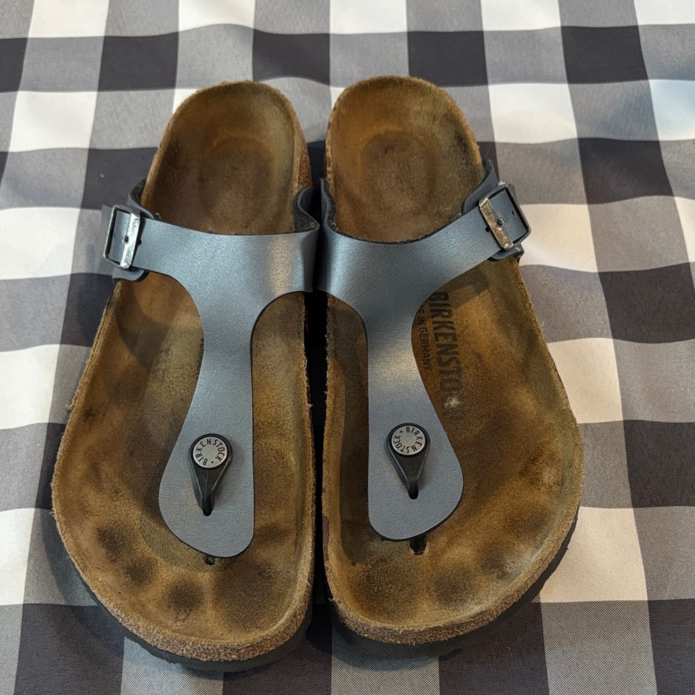 Birkenstock Metallic Gray Leather Sandals